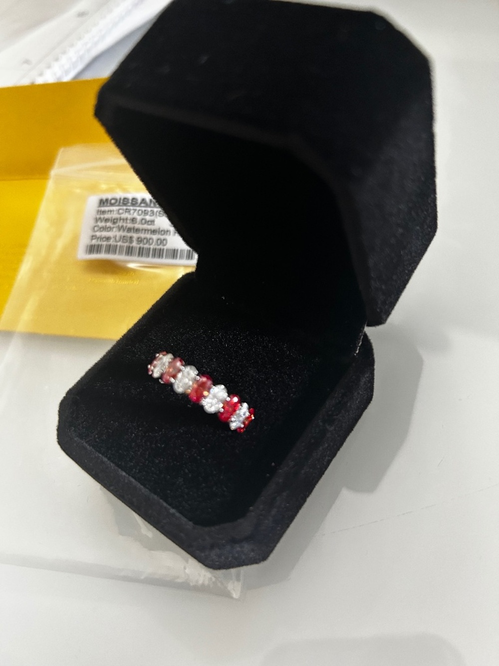 Watermelon Red Moissanite Eternity Band Silver– 6.0 CT – Size 6